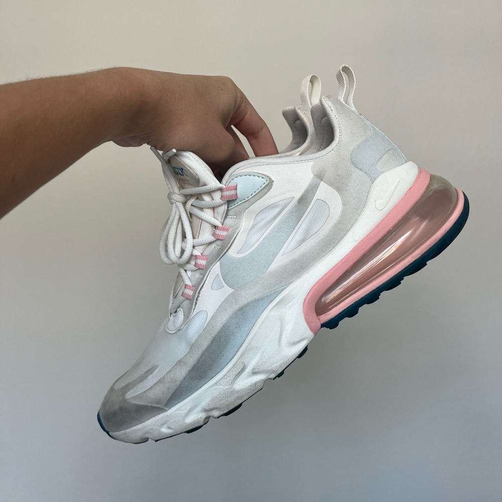 Nike Air Max 270 React - Women’s - White, Pink, Blue, Light Grey Suede